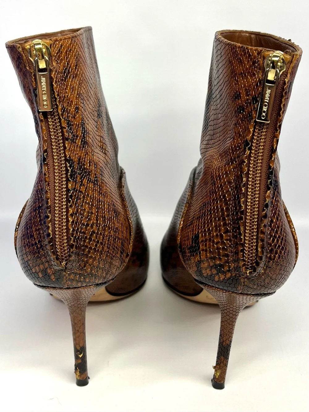 Jimmy Choo Beyla Brown Snake-Print Python Leather Ankle Booties 38 EU/ 7.5 US